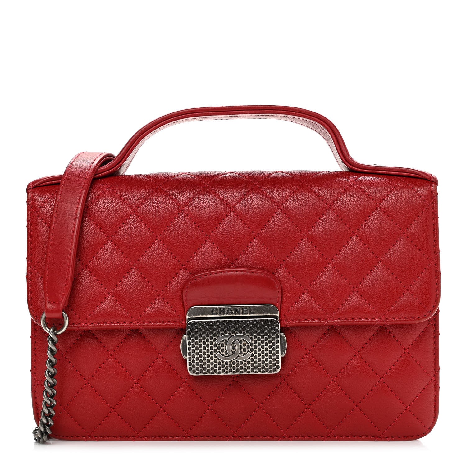 Chanel Goatskin Quilted Small CC University Top Handle Flap Red 1 of 13