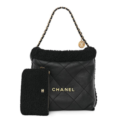 Chanel Shearling Aged Lambskin Quilted Small Chanel 22 Black 1 of 13