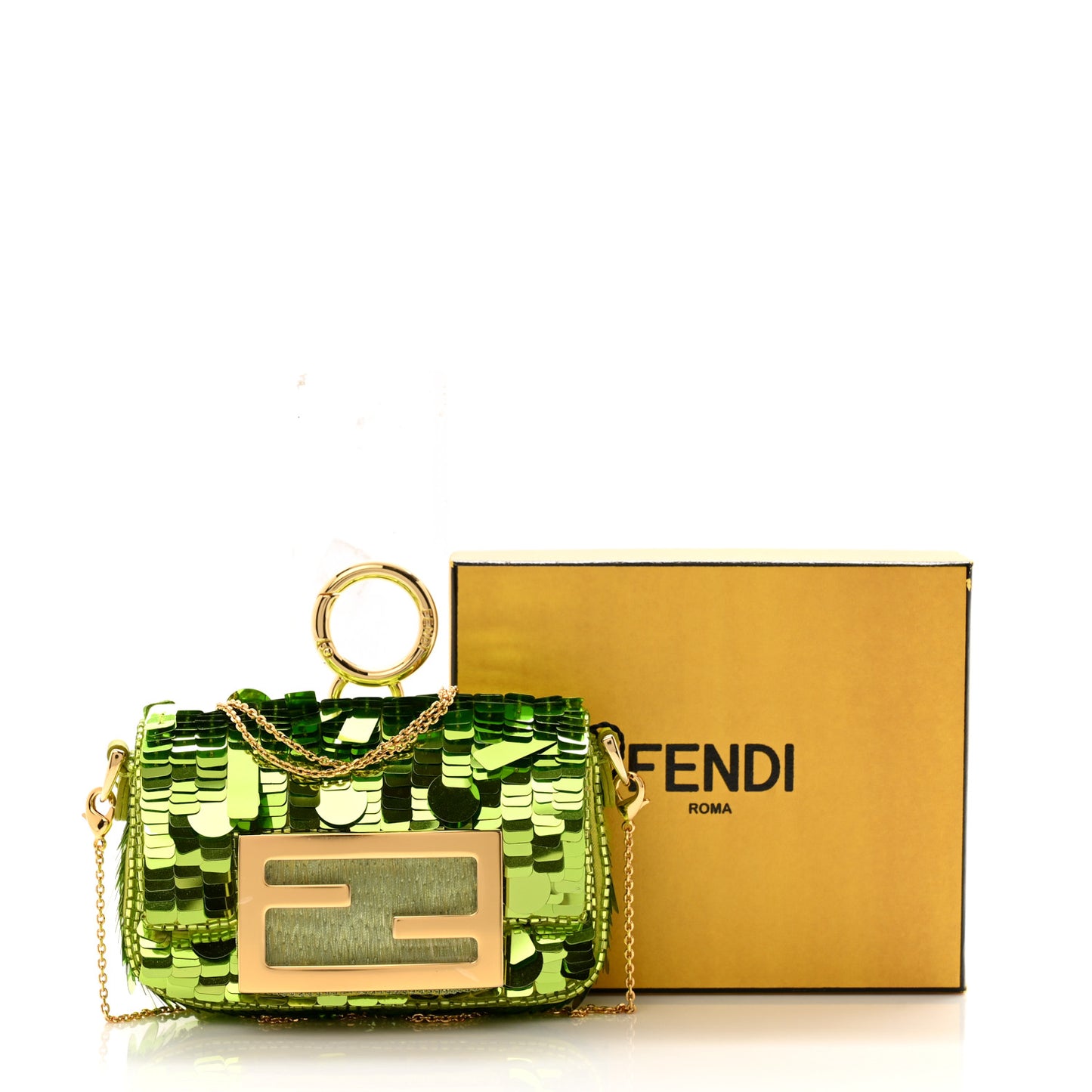 Sequin Paillettes Shiny Nappa Sex and the City Nano Maxi Buckle Baguette Charm Wasabi