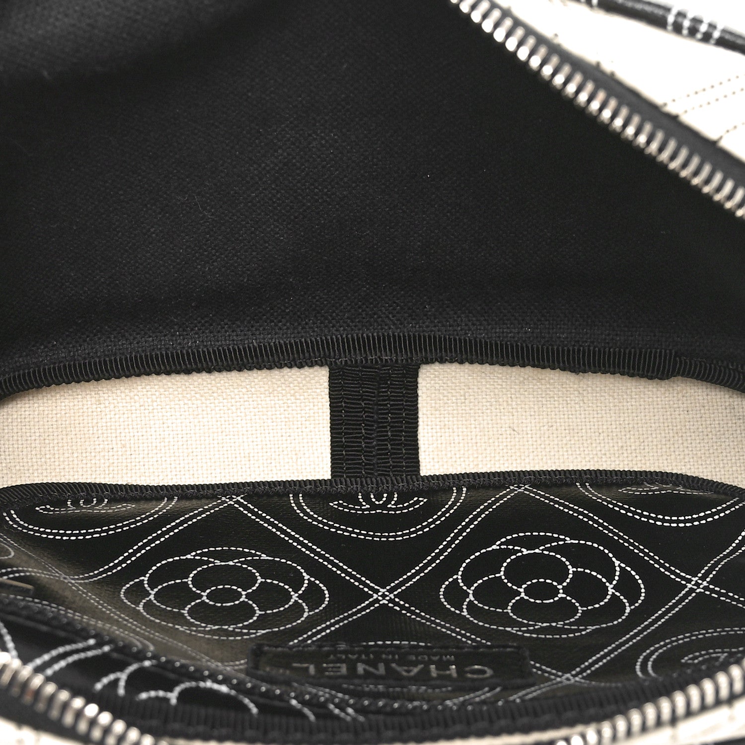 Chanel Coated Canvas Calfskin Camellia Printed Camera Case Black Beige 5 of 10