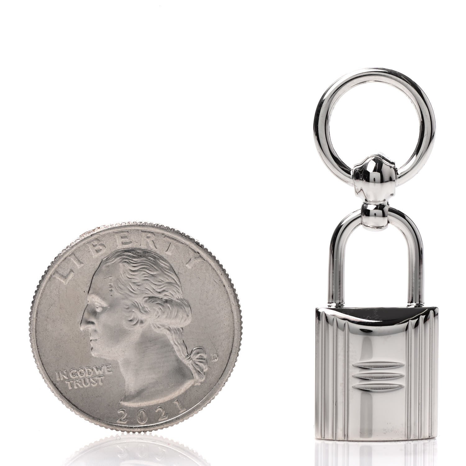 Hermes Palladium Mini Loop Charms Cadenas Scarf Ring Silver 2 of 3