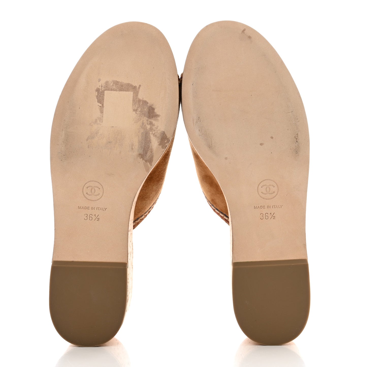 Suede Calfskin Cork CC Wedge Sandal 36.5 Brown