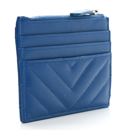 Chanel Caviar Chevron Quilted CC Zip Card Holder Blue 3 of 8