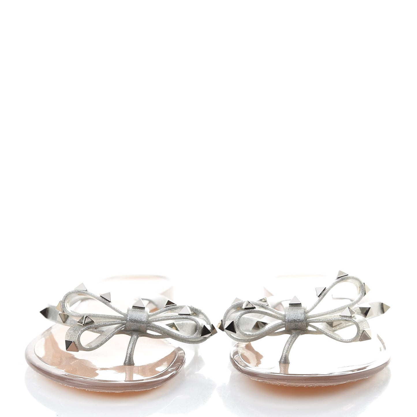 PVC Jelly Glitter Rockstud Bow Thong Sandals 40 Silver