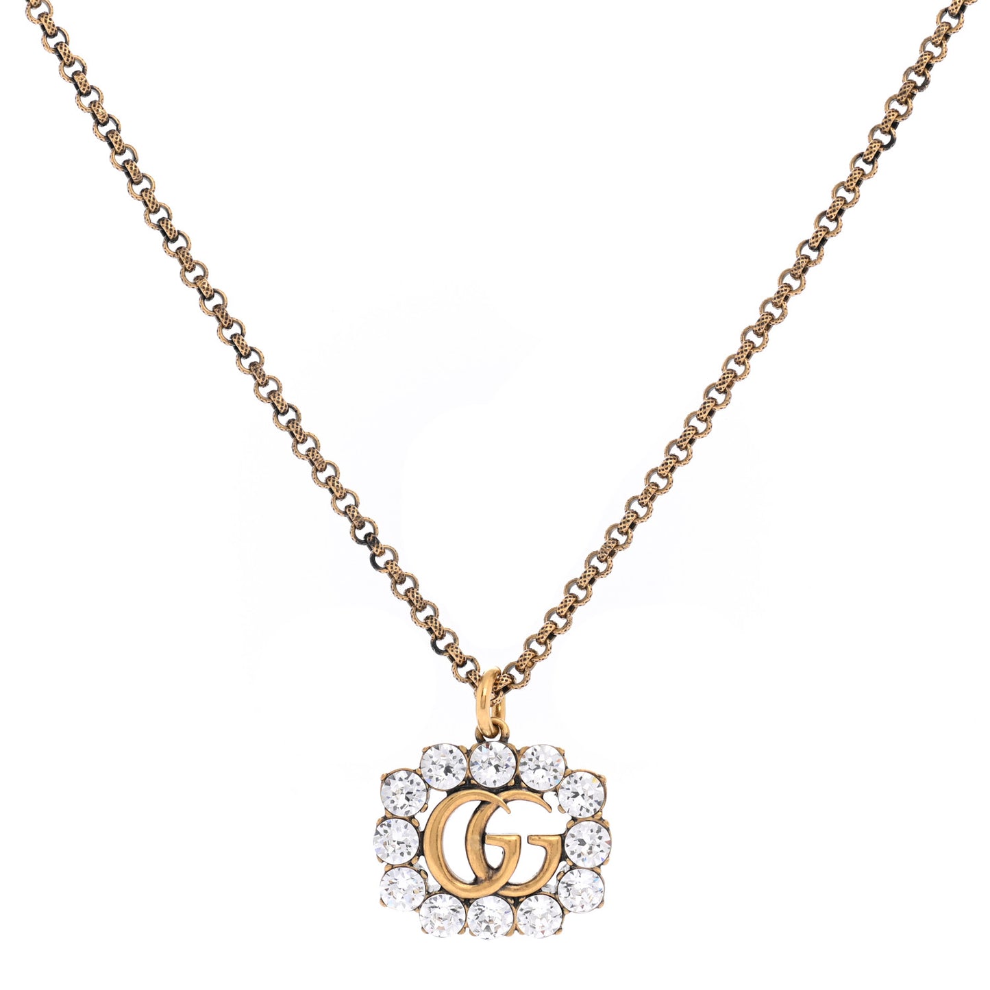 Crystal Embellished Double G Necklace Aged Gold