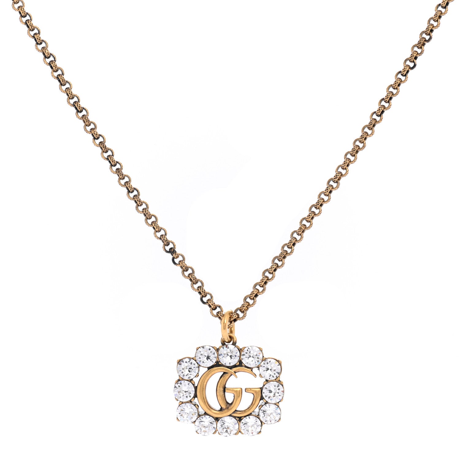 Gucci Crystal Embellished Double G Necklace Aged Gold 1 of 12
