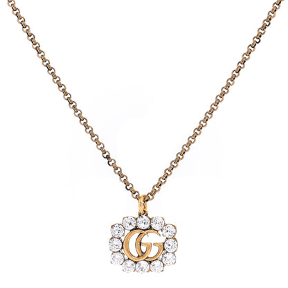 Gucci Crystal Embellished Double G Necklace Aged Gold 1 of 12