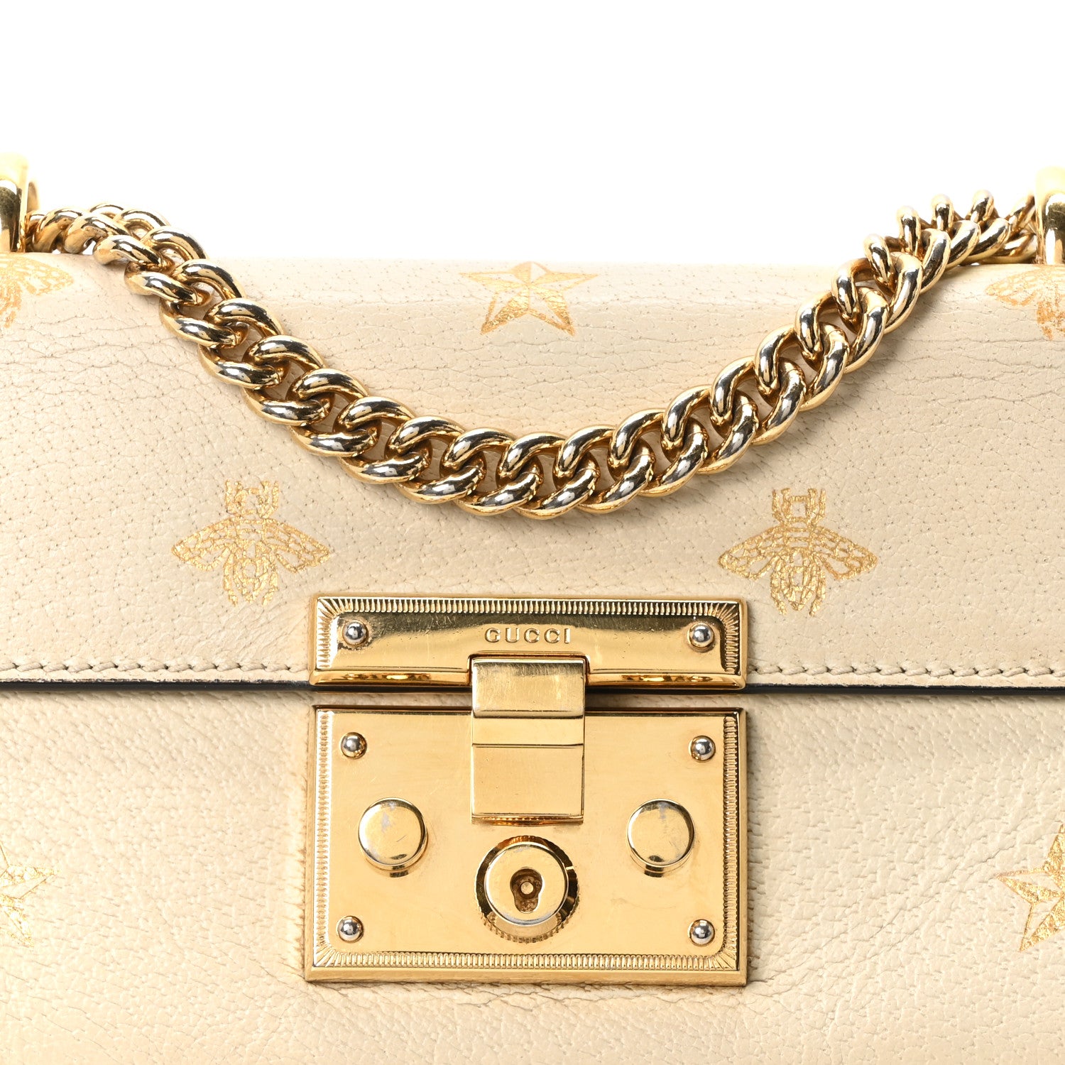 Gucci Grained Calfskin Bee Star Small Padlock Shoulder Bag White 8 of 10
