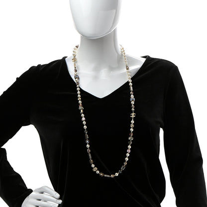 Chanel Pearl Beaded CC Long Necklace Gold Multicolor 2 of 5