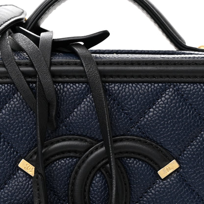 Chanel Caviar Quilted Small CC Filigree Vanity Case Navy Black 9 of 11