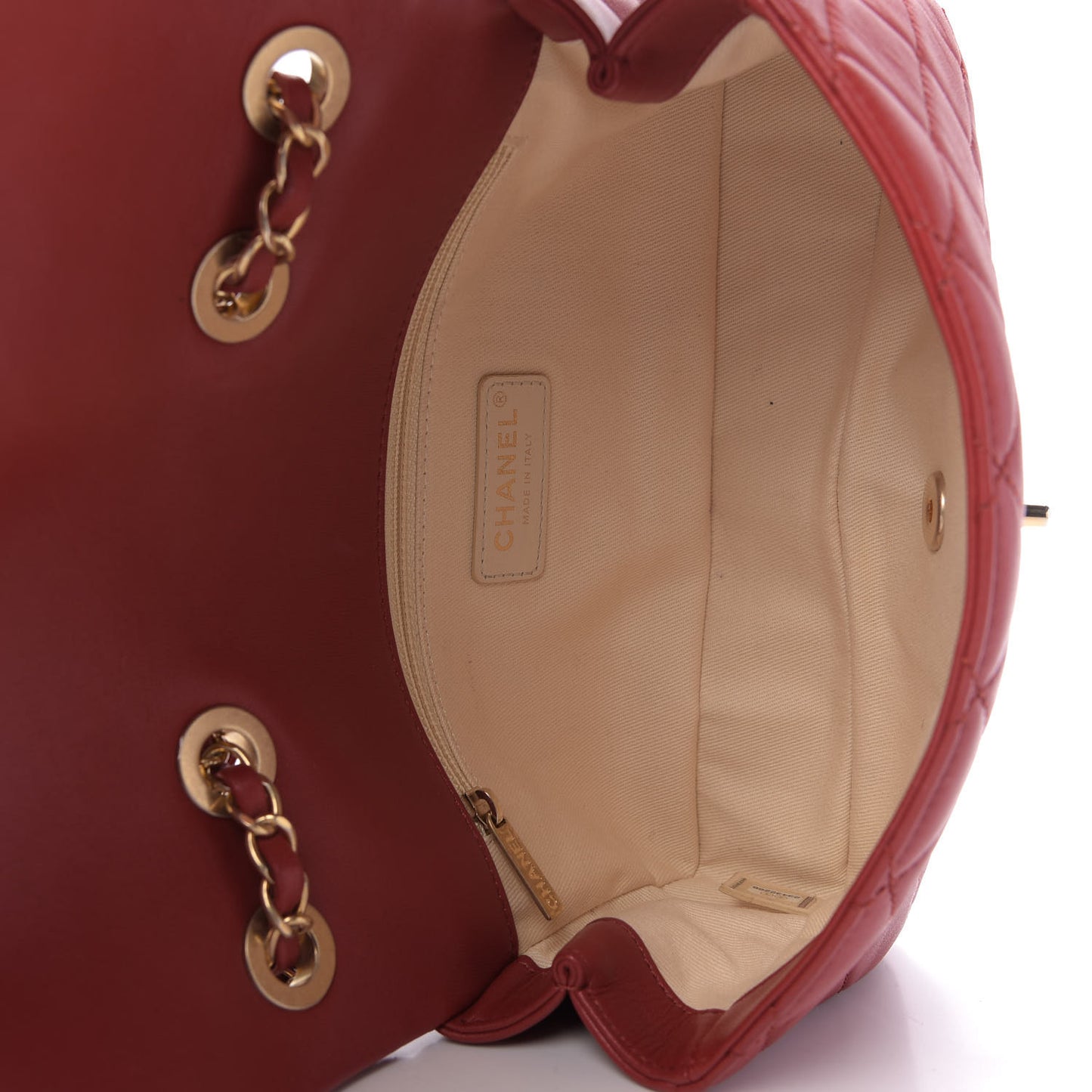 Lambskin Quilted Medium Contrast Stitch Flap Red