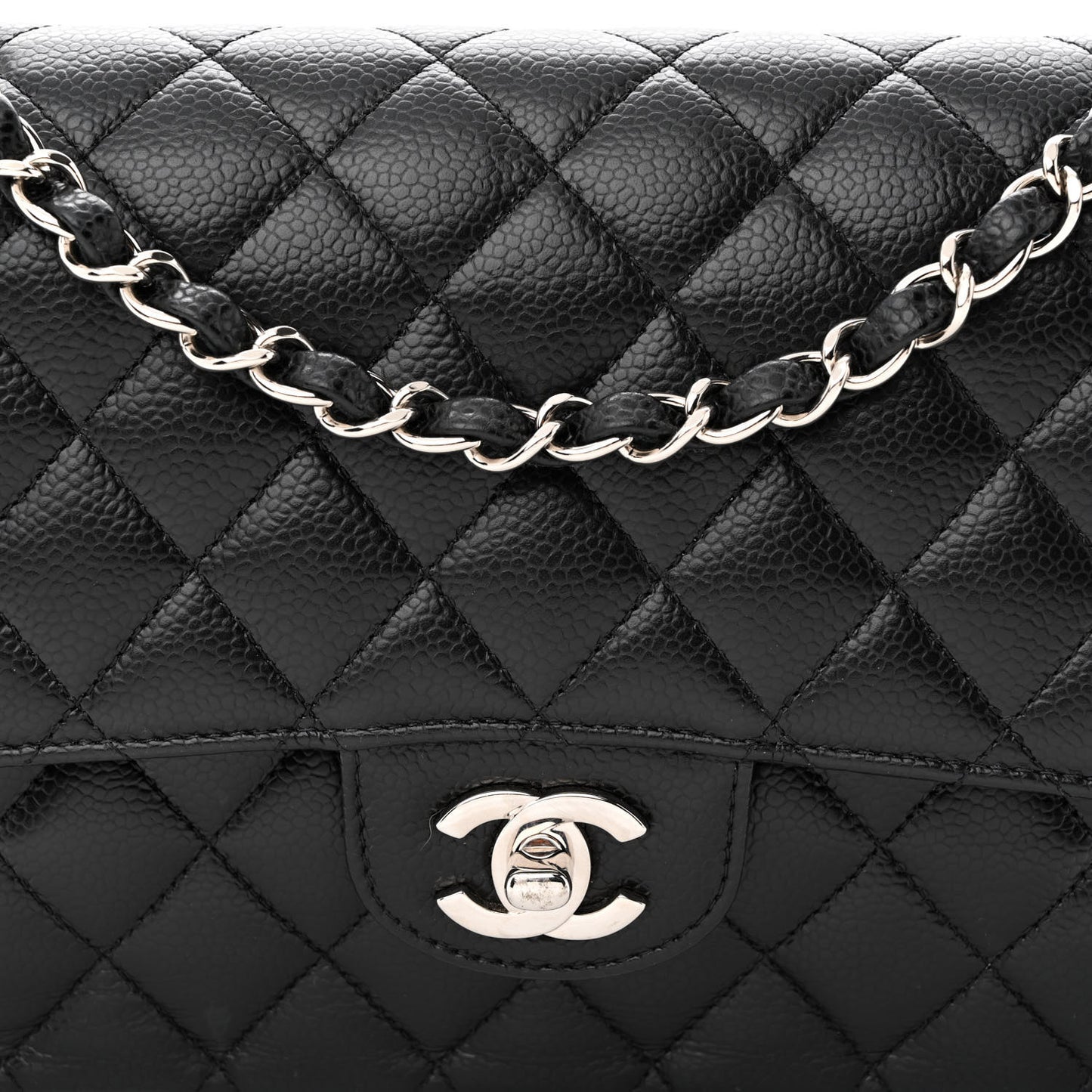 Caviar Quilted Medium Double Flap Black