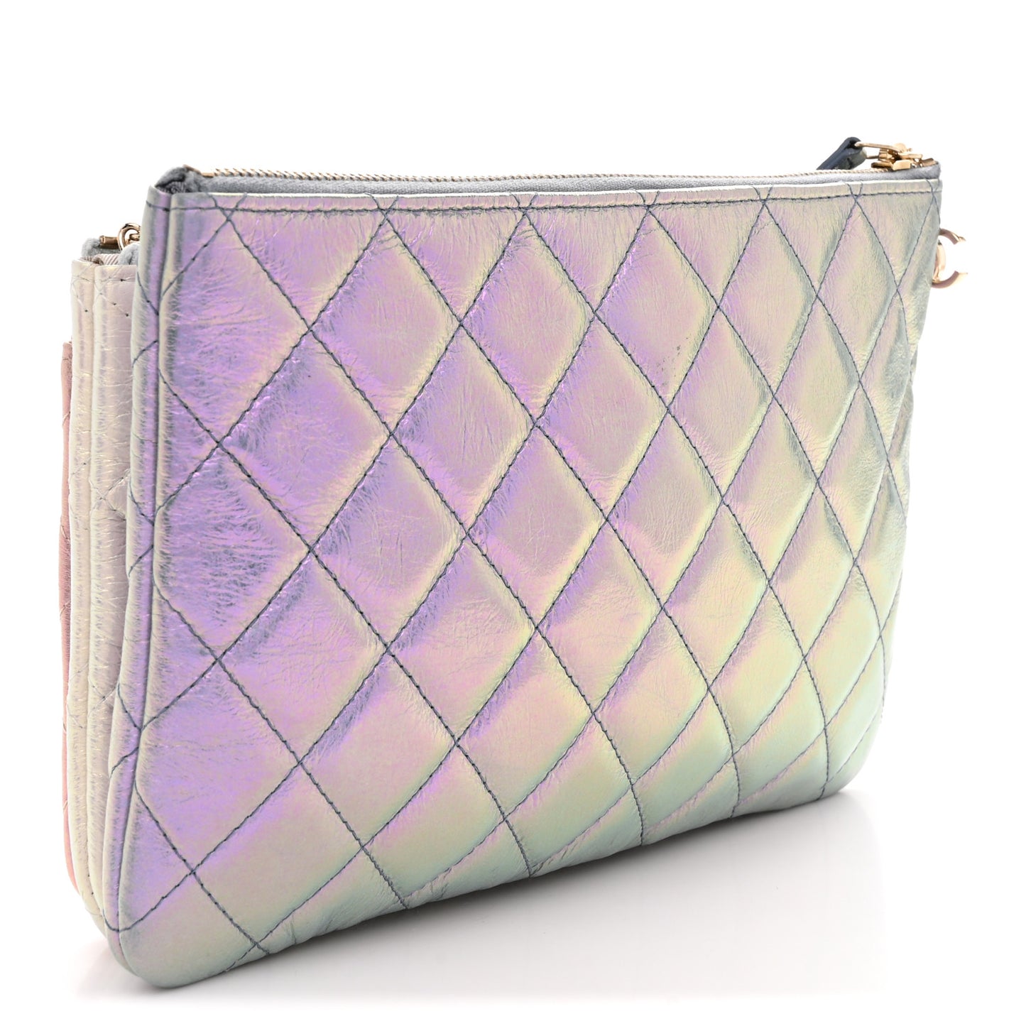 Iridescent Crumpled Calfskin Trio Cosmetic Case Blue Pink Ivory