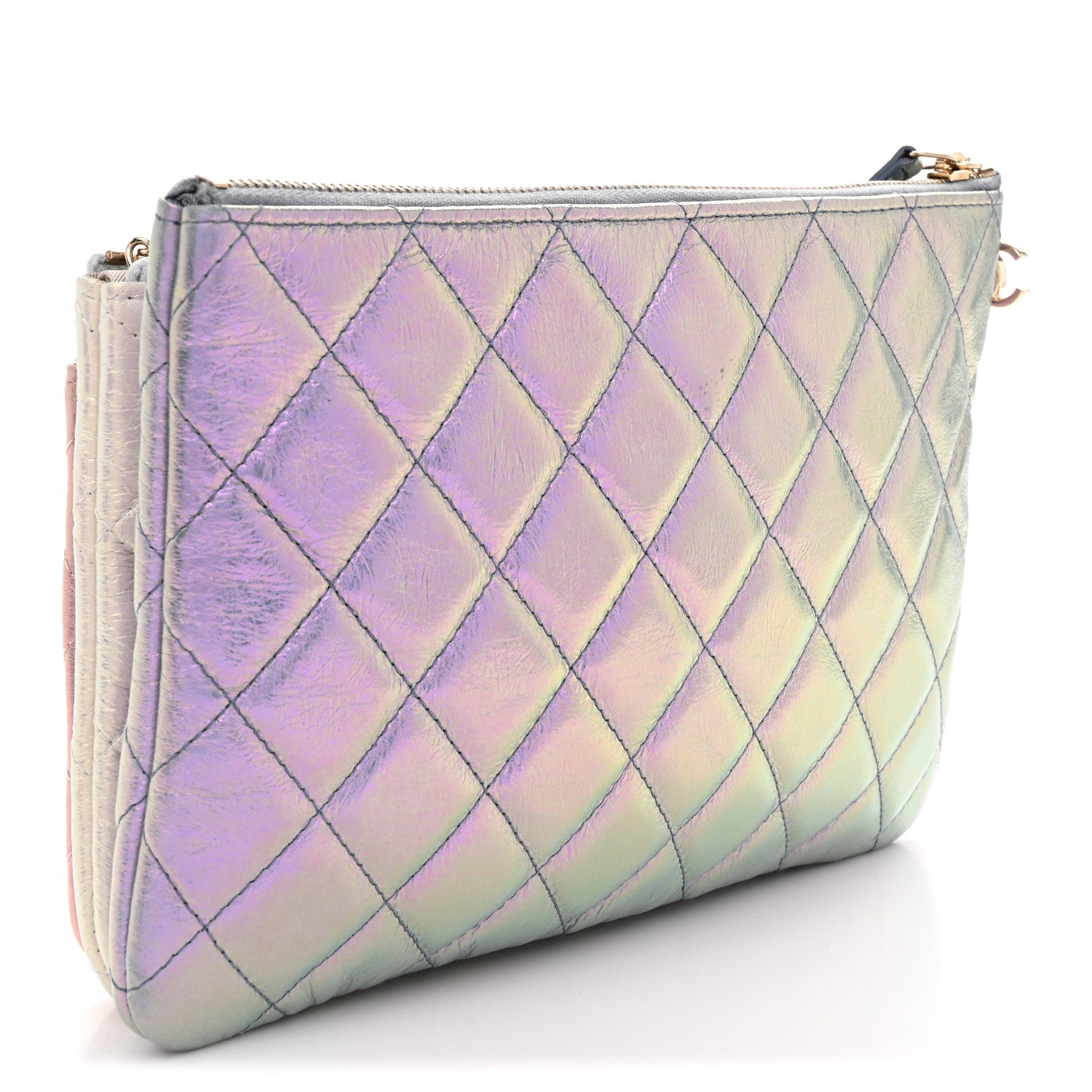 Chanel Iridescent Crumpled Calfskin Trio Cosmetic Case Blue Pink Ivory 3 of 10