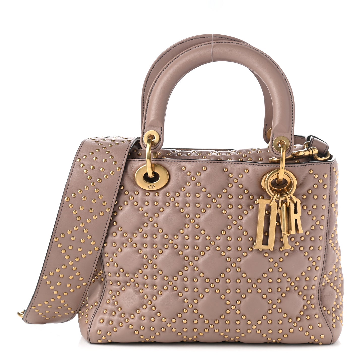 Calfskin Cannage Studded Medium Supple Lady Dior Light Pink