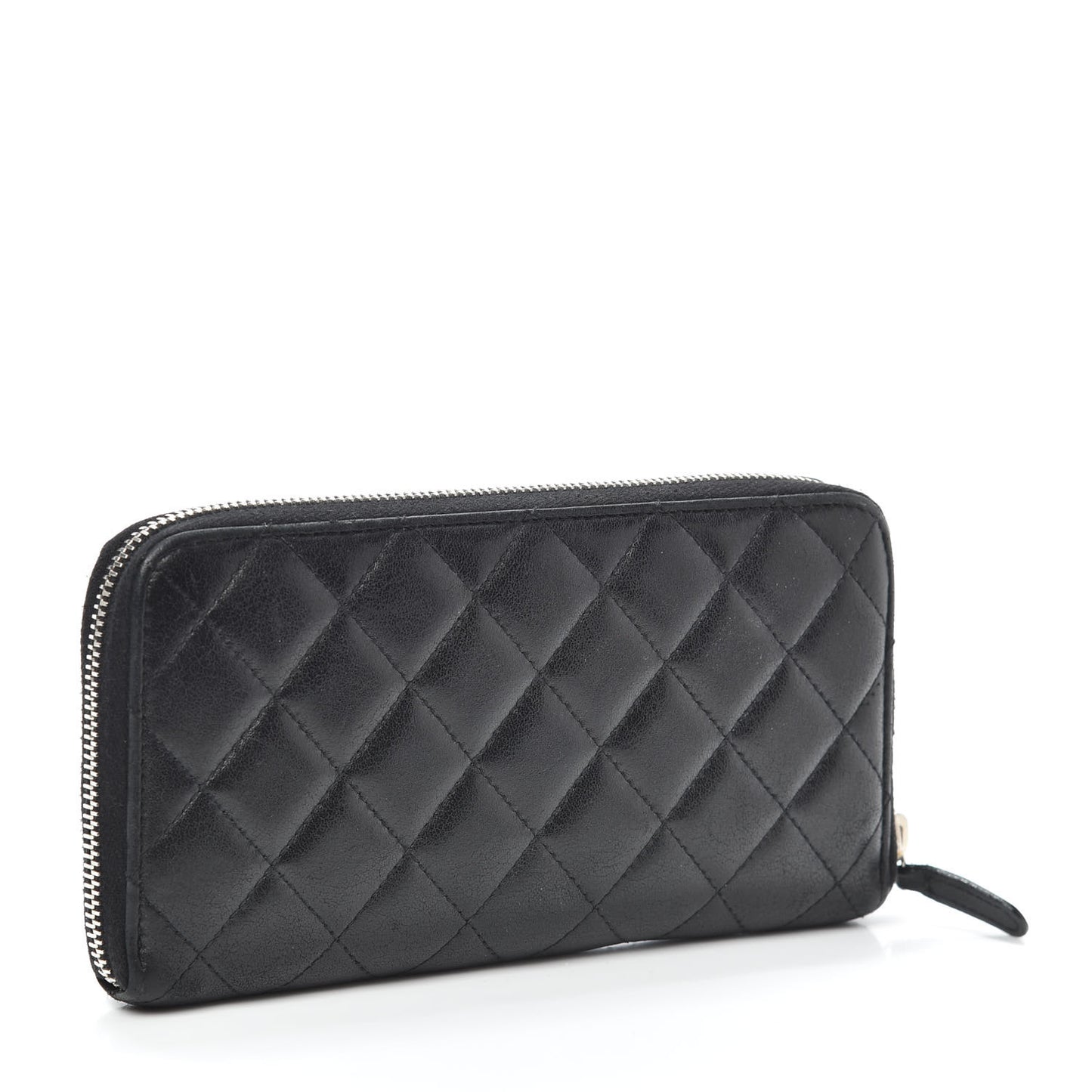 Lambskin Quilted Large Gusset Zip Around Wallet Black
