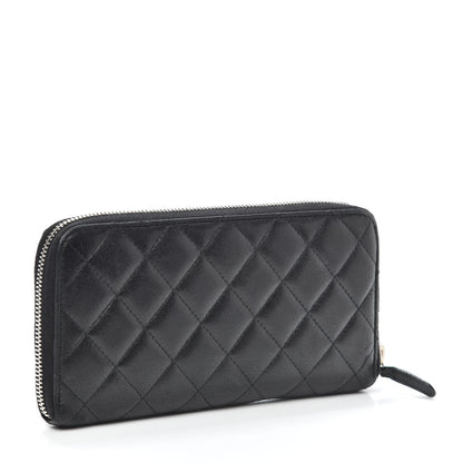 Chanel Lambskin Quilted Large Gusset Zip Around Wallet Black 3 of 8