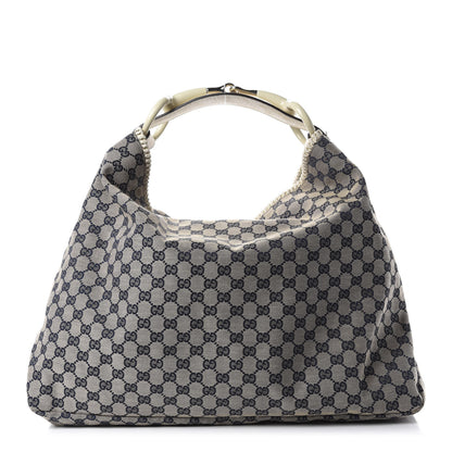 Gucci Monogram Large Horsebit Chain Hobo Navy 1 of 10