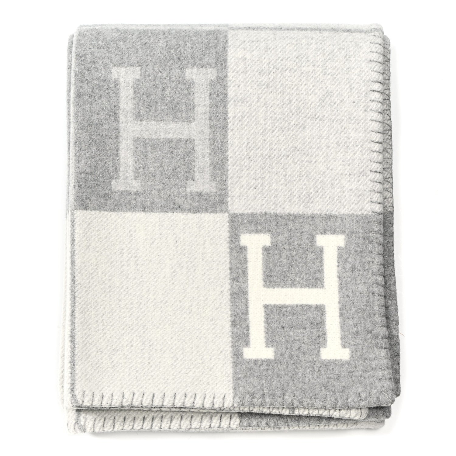Hermes Wool Cashmere Avalon III Blanket Ecru Gris Clair 1 of 3