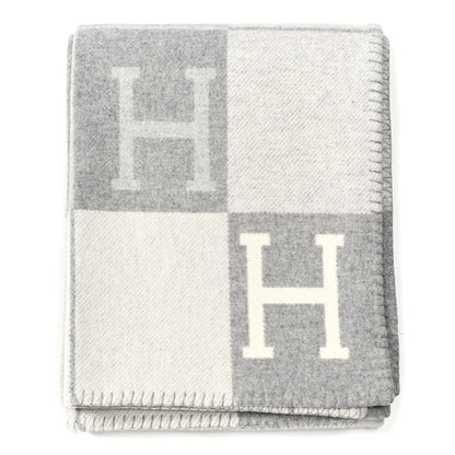 Hermes Wool Cashmere Avalon III Blanket Ecru Gris Clair 1 of 3