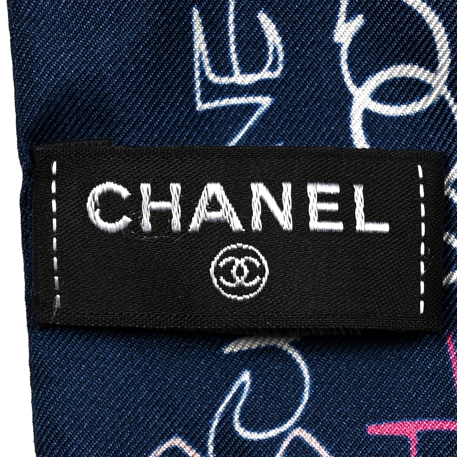 Chanel Silk Twill CC Logo Slim Bandeau Scarf Navy Blue Multicolor