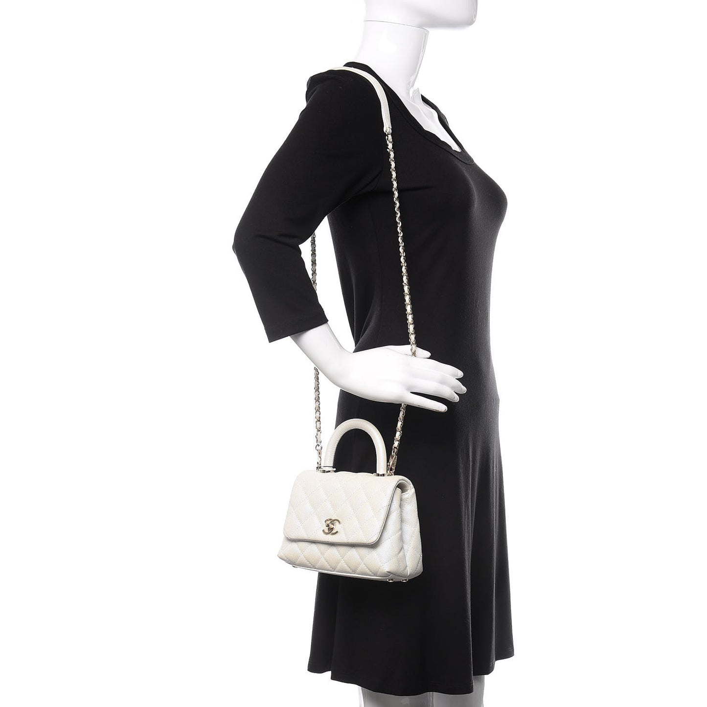 Iridescent Caviar Quilted Extra Mini Coco Handle Flap Ivory