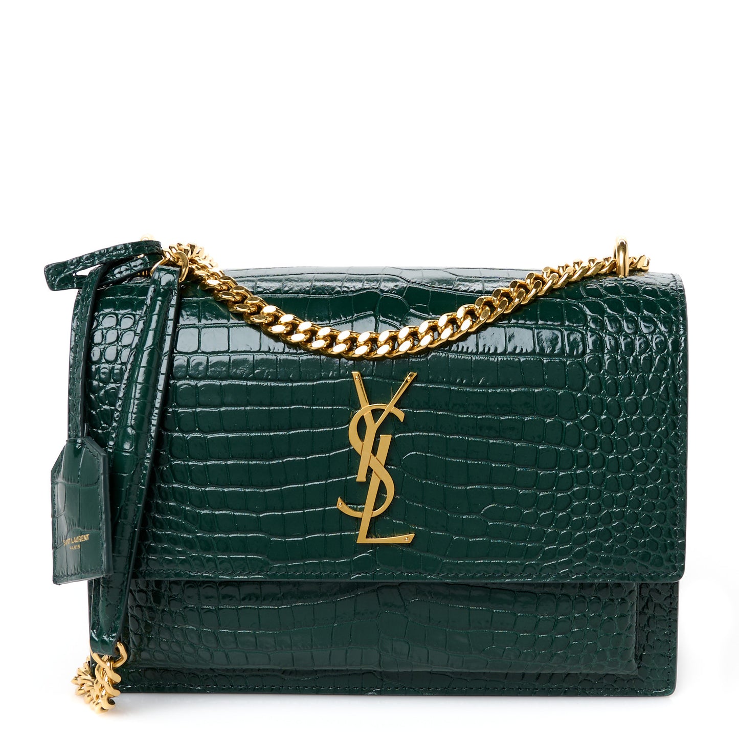 Calfskin Crocodile Embossed Medium Monogram Sunset Dark Green