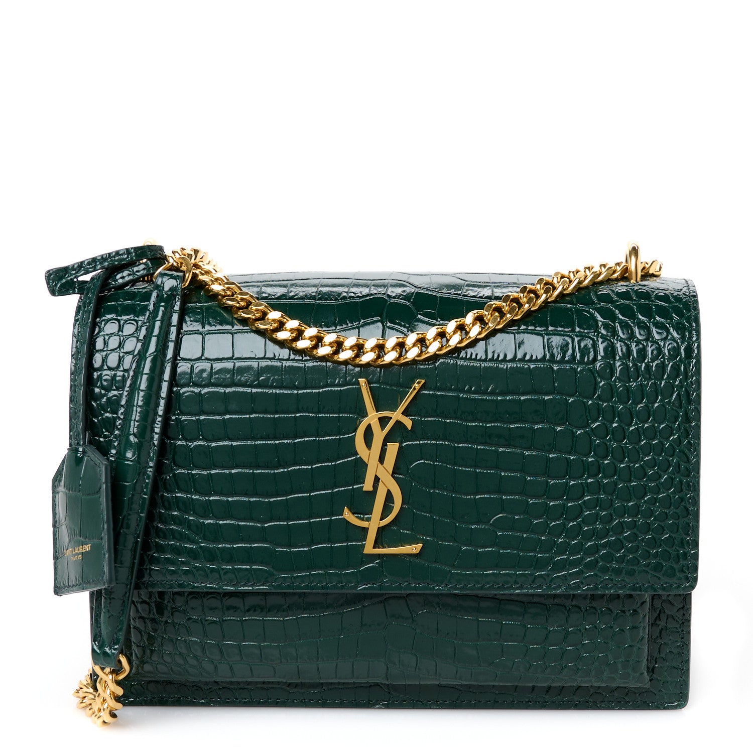 Saint Laurent Calfskin Crocodile Embossed Medium Monogram Sunset Dark Green 1 of 12