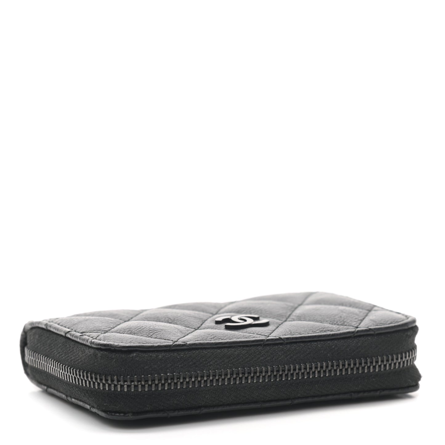 Aged Calfskin Quilted Zip Coin Purse So Black