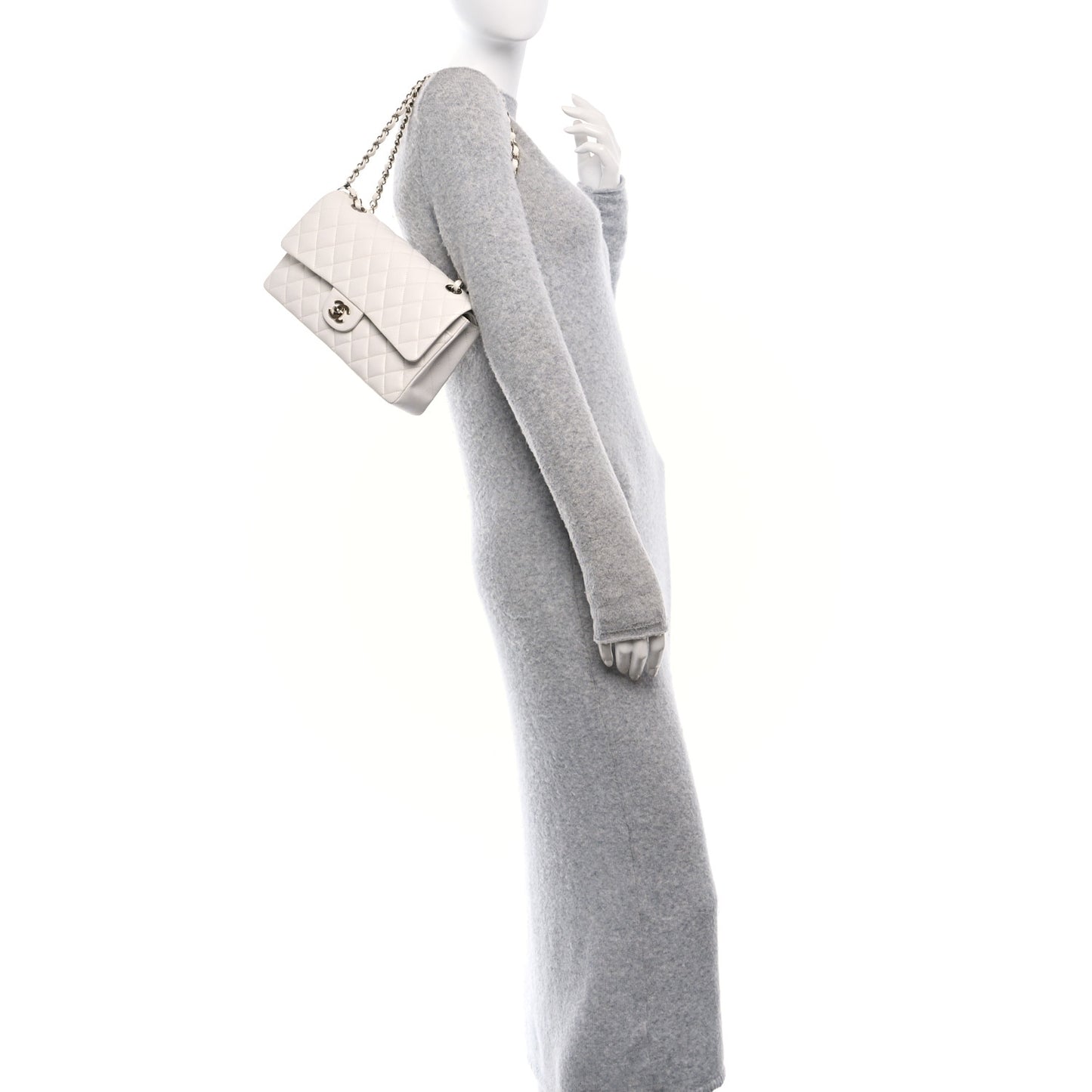 Caviar Quilted Medium Double Flap White