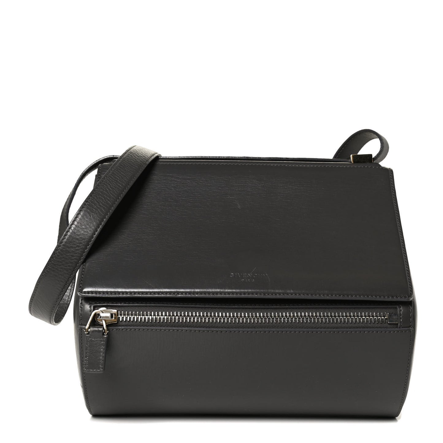 Textured Calfskin Medium Pandora Box Crossbody Bag Dark Gray