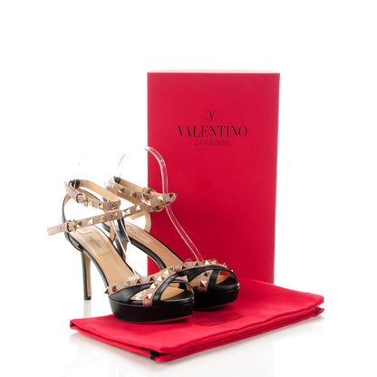 Valentino Garavani Nappa Rockstud Ankle Strap Platform Sandals 37 Black Poudre 2 of 7