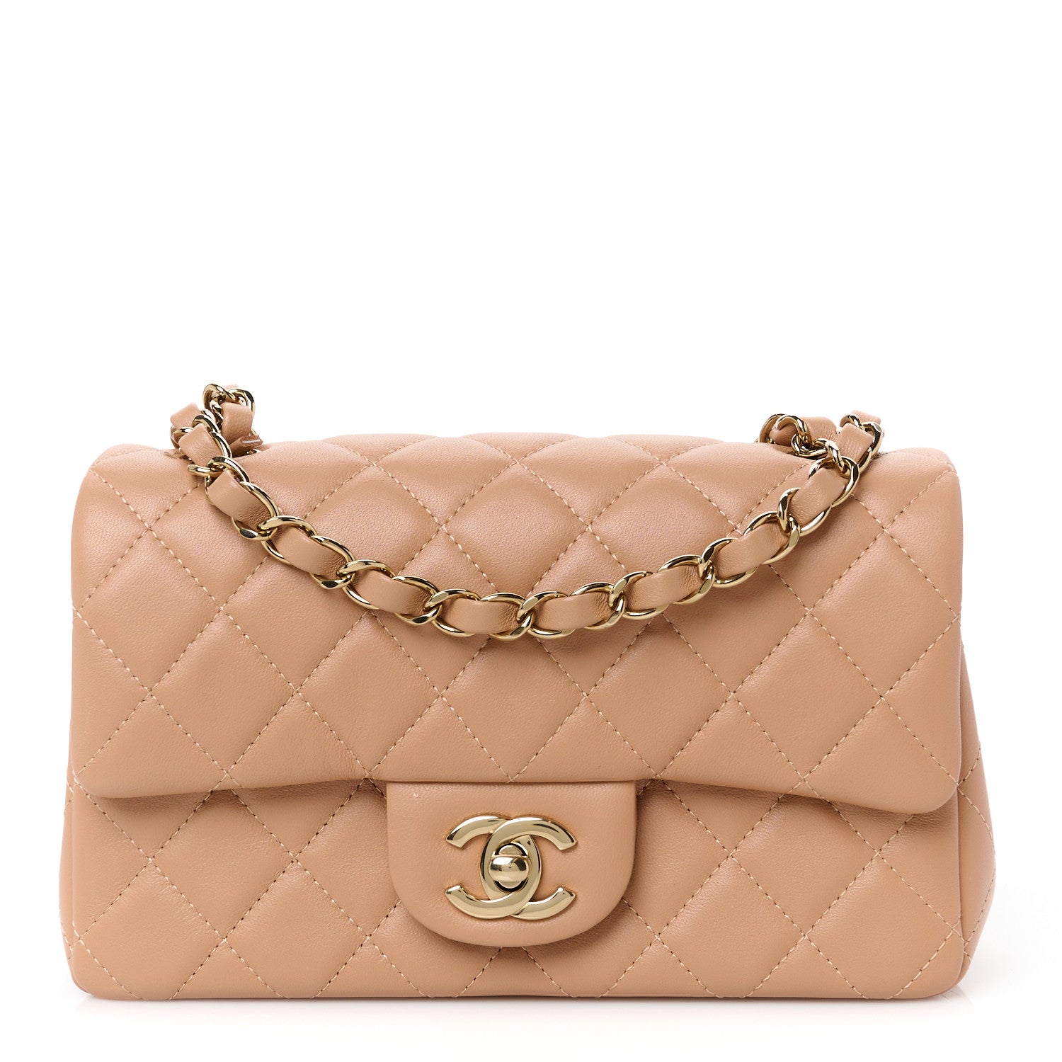 Chanel Lambskin Quilted Mini Rectangular Flap Dark Beige 1 of 13