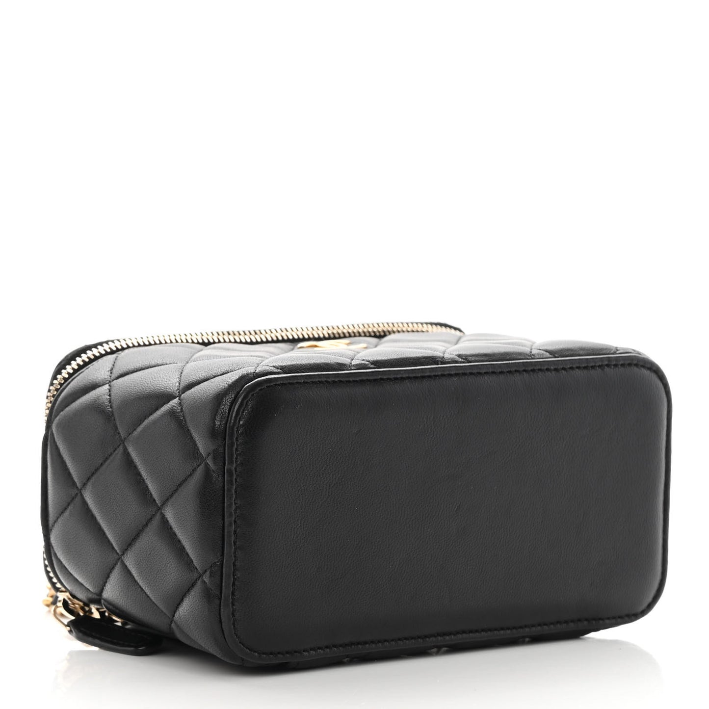 Lambskin Quilted Small Top Handle Vanity Case With Chain Black