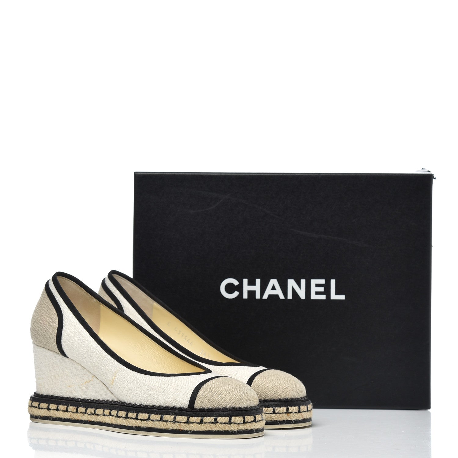 Chanel Toile Cap Toe Espadrille Wedges 36.5 Beige Black 17 of 17