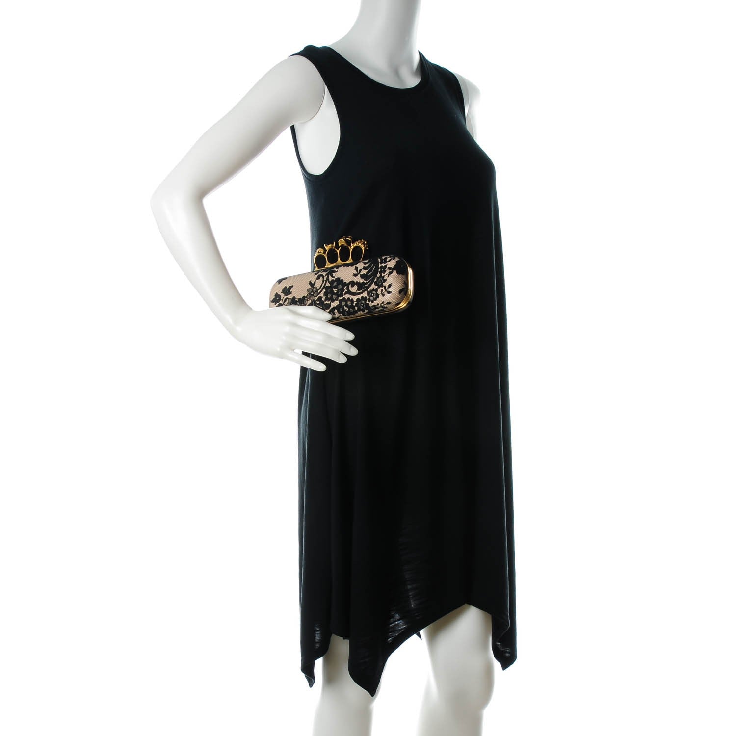 Alexander McQueen Lace Knuckle Duster Clutch Black Beige 2 of 8