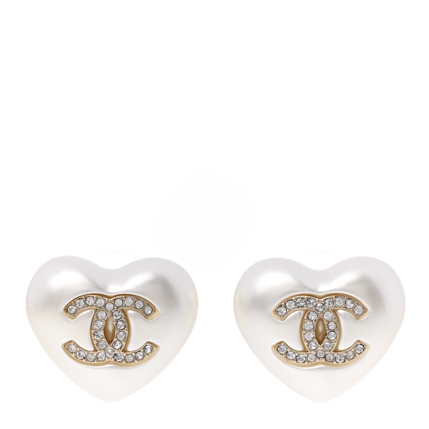 Pearl Crystal CC Heart Earrings Gold
