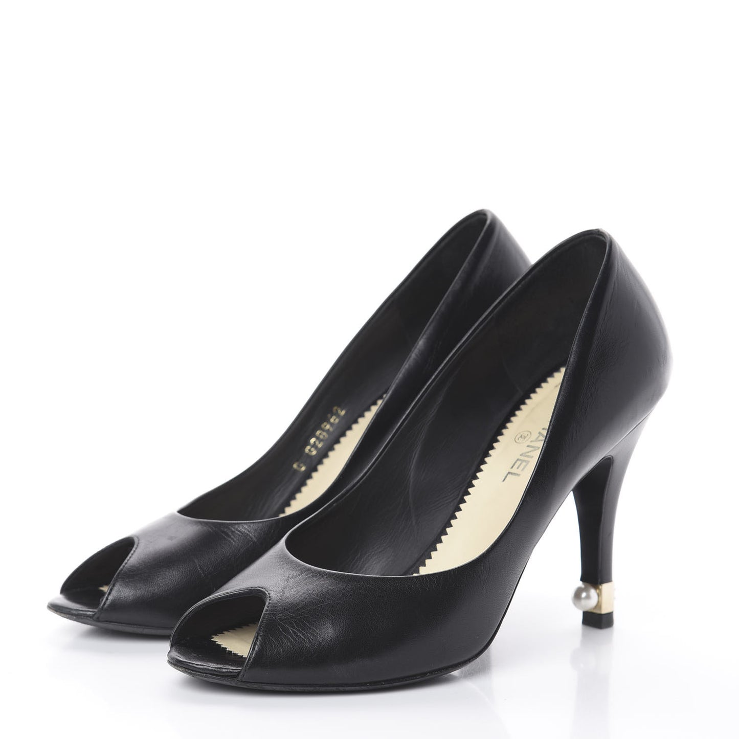 Lambskin Pearl Peep Toe Pumps 37 Black