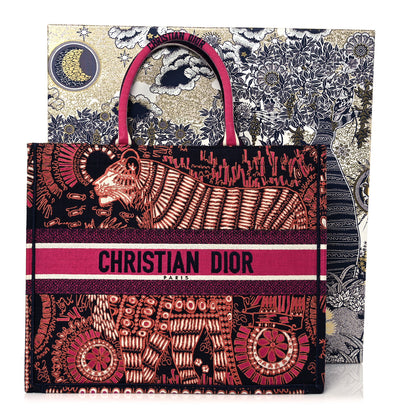 Christian Dior Canvas Embroidered Dior Animals Tiger Book Tote Deep Blue Fuchsia 10 of 10
