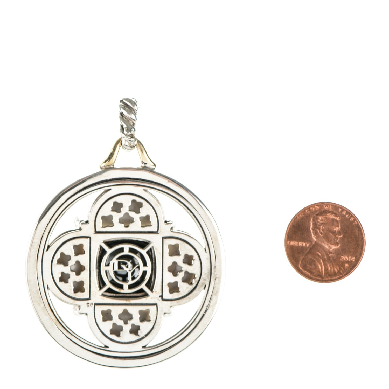 David Yurman Sterling Silver 14K Yellow Gold White Agate Hematite Garnet Half Moon Renaissance Enhancer Pendant 2 of 5
