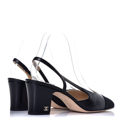 Chanel Goatskin Grosgrain Cap Toe CC Slingback Sandals 36 Black 4 of 9