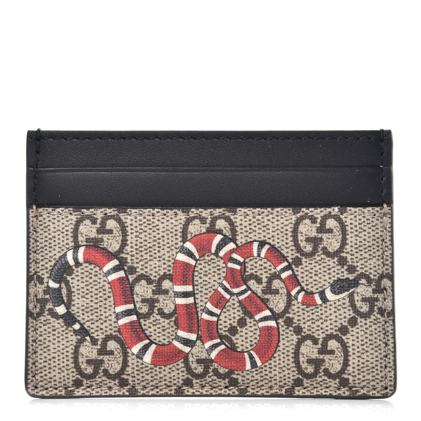 GG Supreme Monogram Kingsnake Card Holder Beige Black
