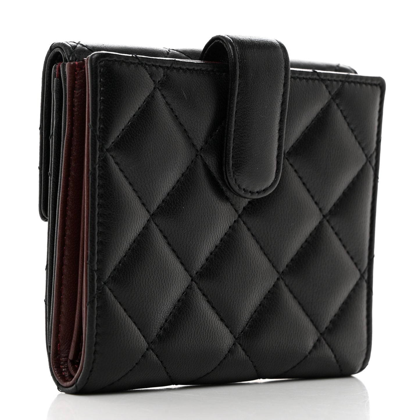 Lambskin Quilted Compact French Flap Wallet Black