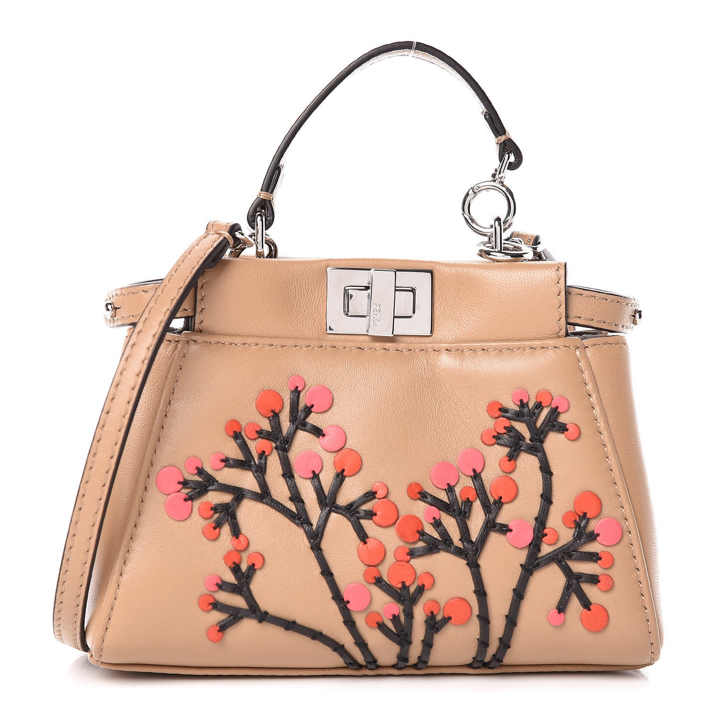 Shiny Nappa Botanical Garden Embroidered Micro Peekaboo Iconic Satchel Cuoio Rosso