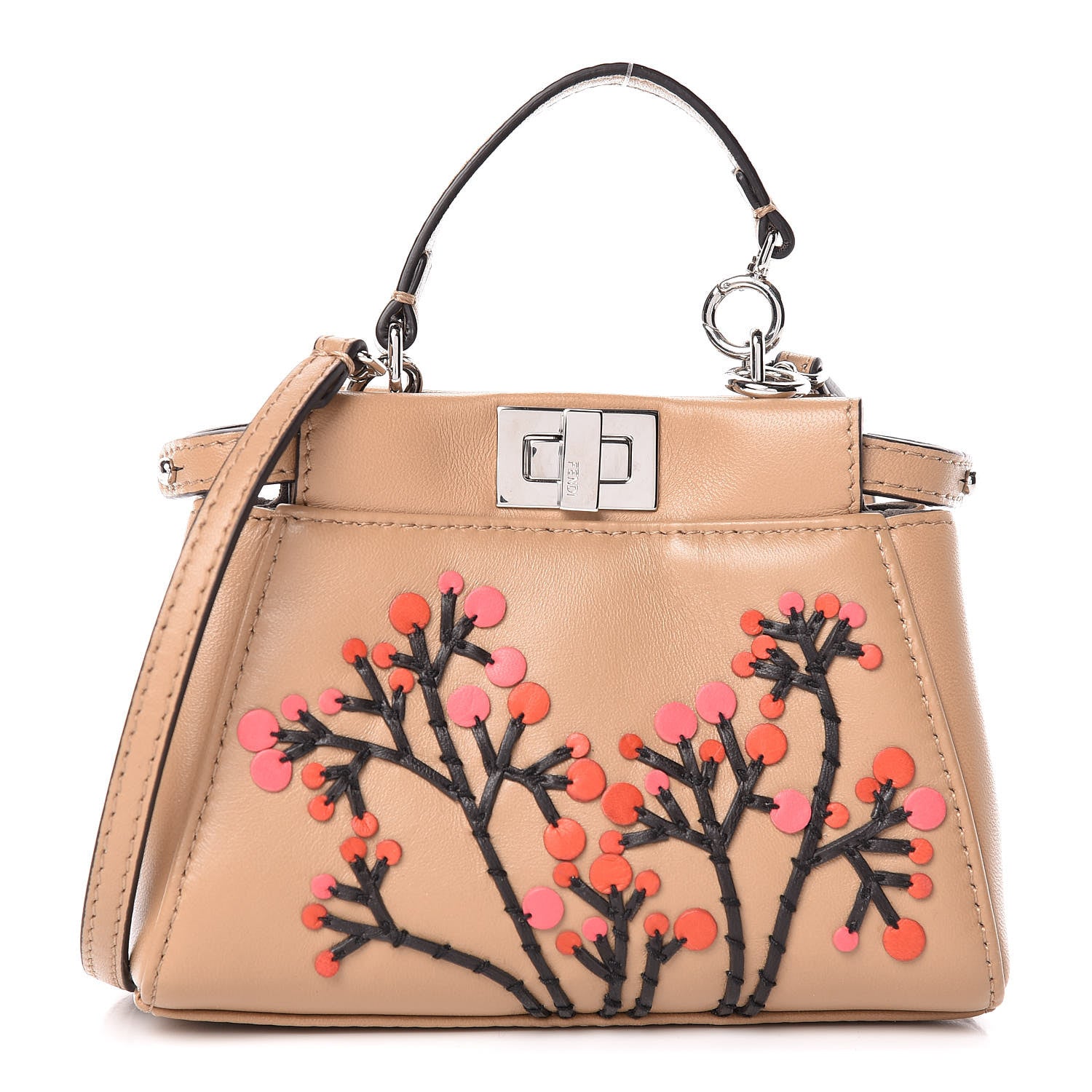 Fendi Shiny Nappa Botanical Garden Embroidered Micro Peekaboo Iconic Satchel Cuoio Rosso 1 of 9