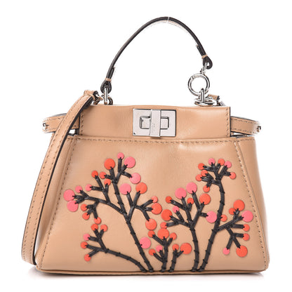 Fendi Shiny Nappa Botanical Garden Embroidered Micro Peekaboo Iconic Satchel Cuoio Rosso 1 of 9