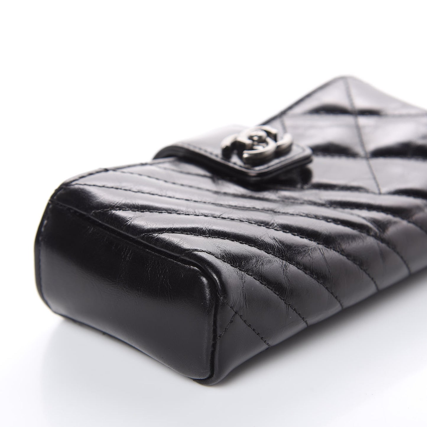 Glazed Calfskin Quilted Mini Phone Holder Clutch Black