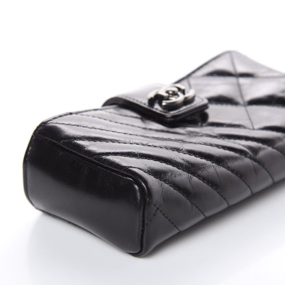 Chanel Glazed Calfskin Quilted Mini Phone Holder Clutch Black 9 of 10