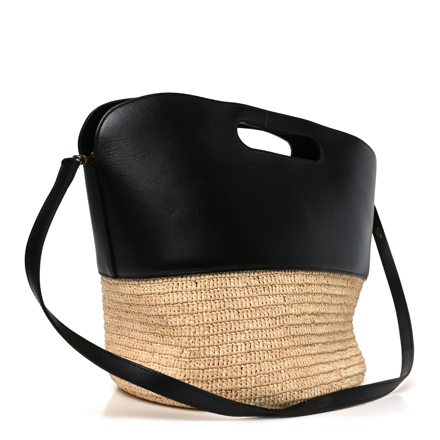 Celine Raffia Calfskin Basket Bag Natural Black 3 of 11