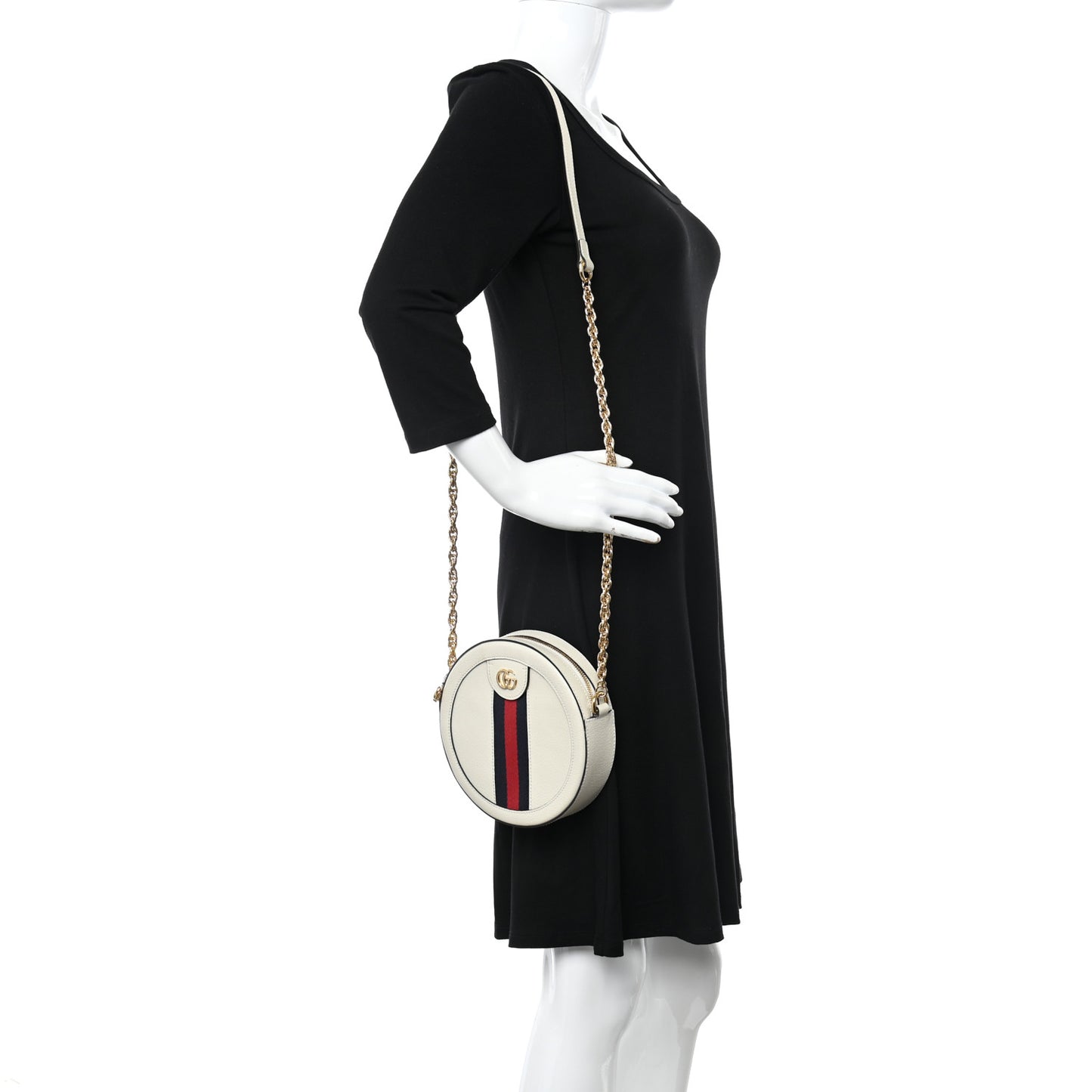 Textured Calfskin Web Mini Ophidia Round Shoulder Bag Mystic White
